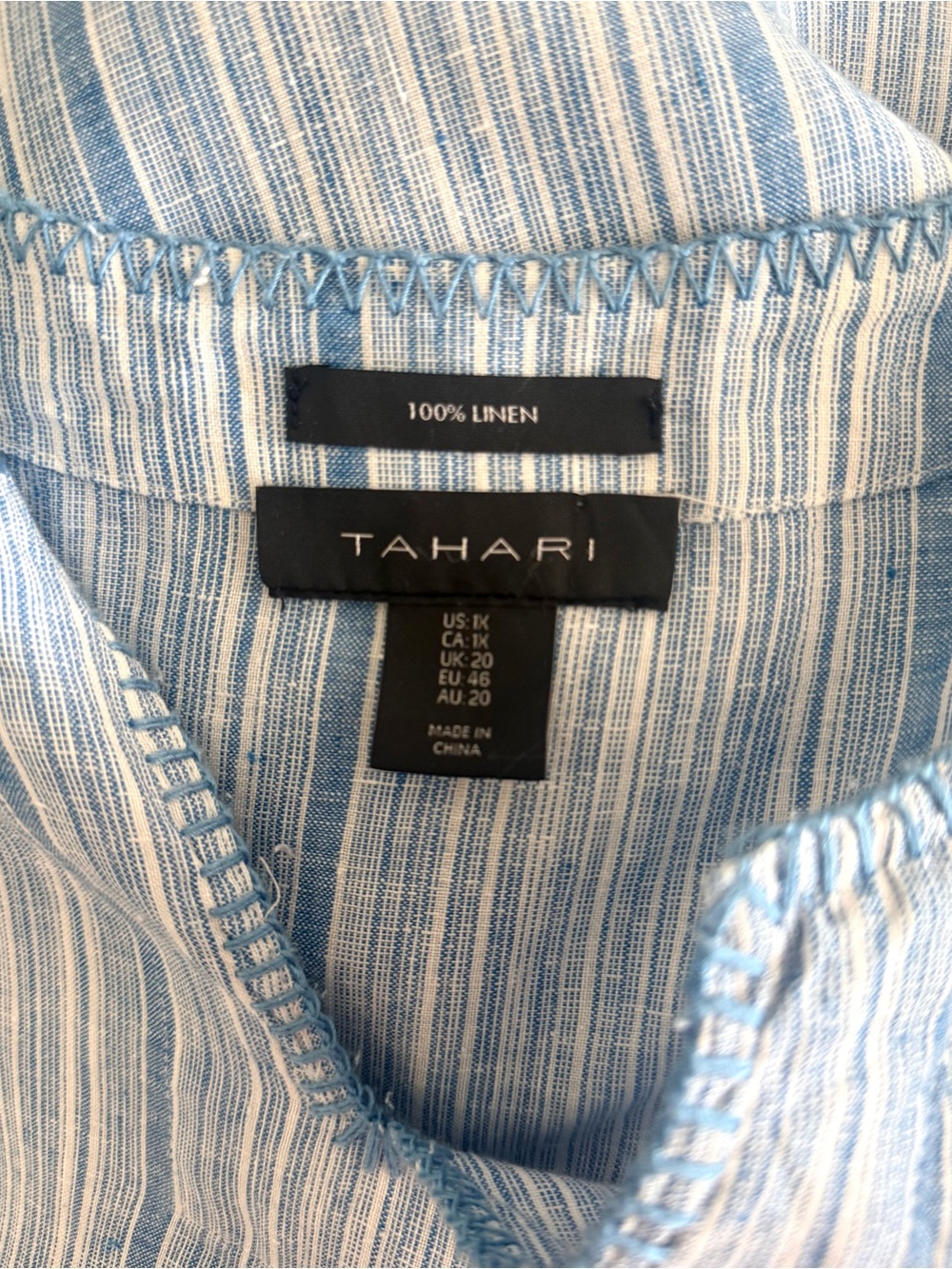 Tahari Linen Light Blue Striped Ruffle Sleeve Top 1X - Picture 4 of 10